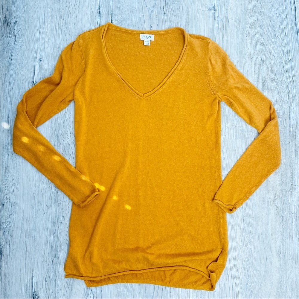 J. Crew Linen Blend V-Neck Mustard Yellow Sweater - Picture 2 of 10